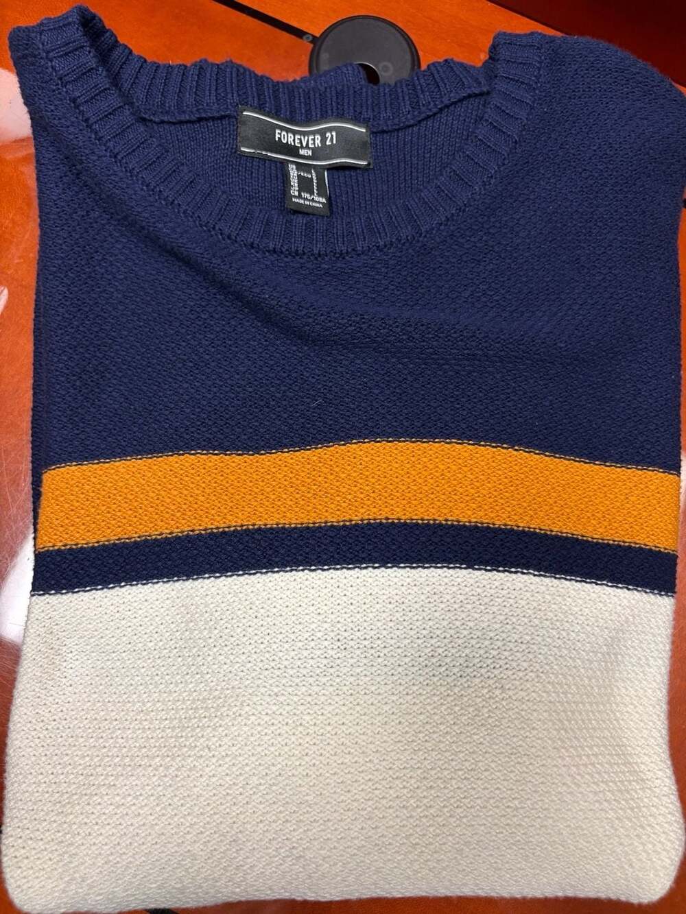 Forever 21 Men Sweater Size L Blue Orange White Striped Knit